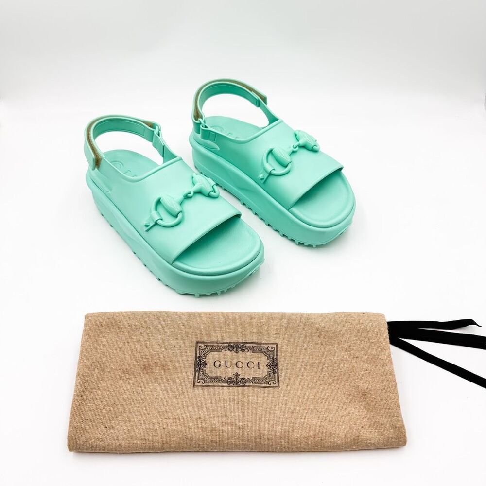 Gucci Lug Sole Horsebit Rubber Sandals Slingback EU 39,US 9